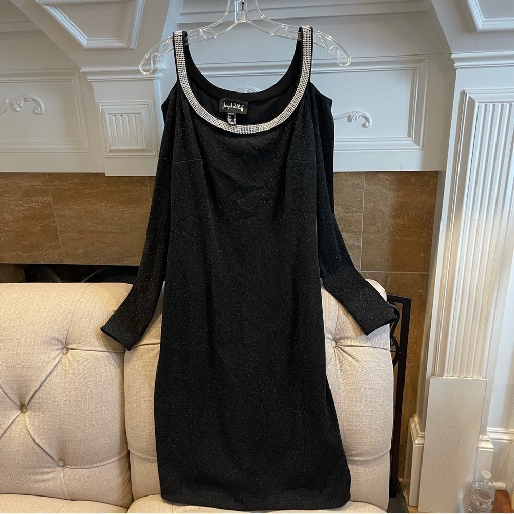 Joseph Ribkoff Crystal Cold Shoulder Black Sz 8